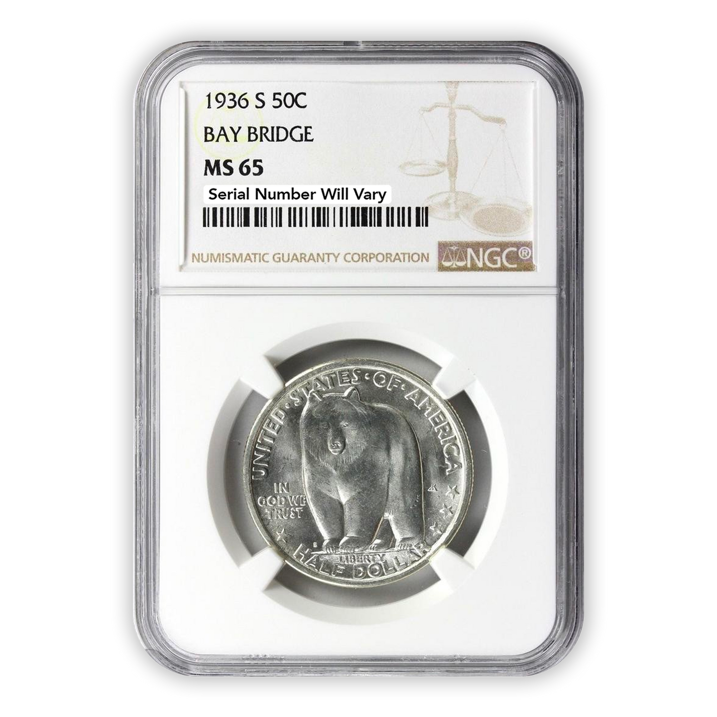 1936-S Bay Bridge Silver Half Dollar San Francisco - NGC MS65