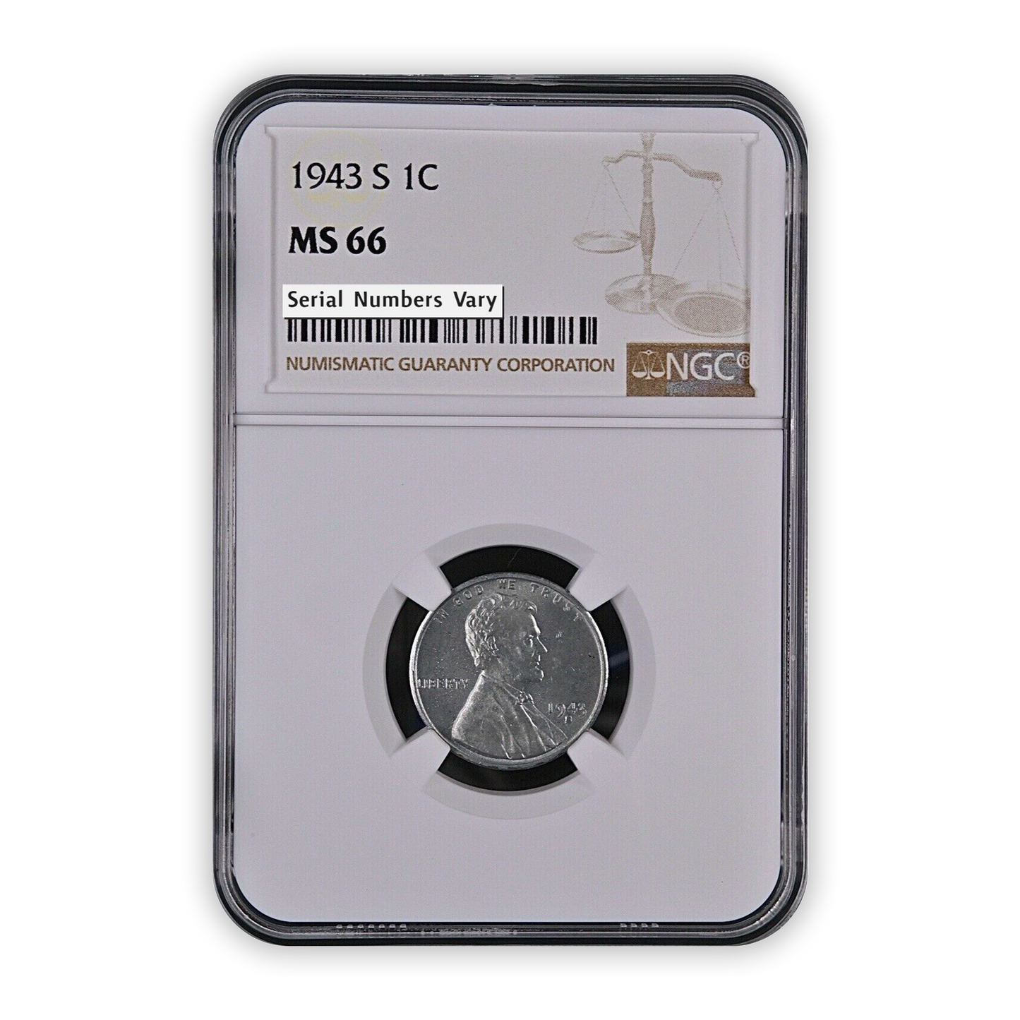 1943 S Lincoln Steel Cent San Francisco - NGC MS66 - CoinsTV