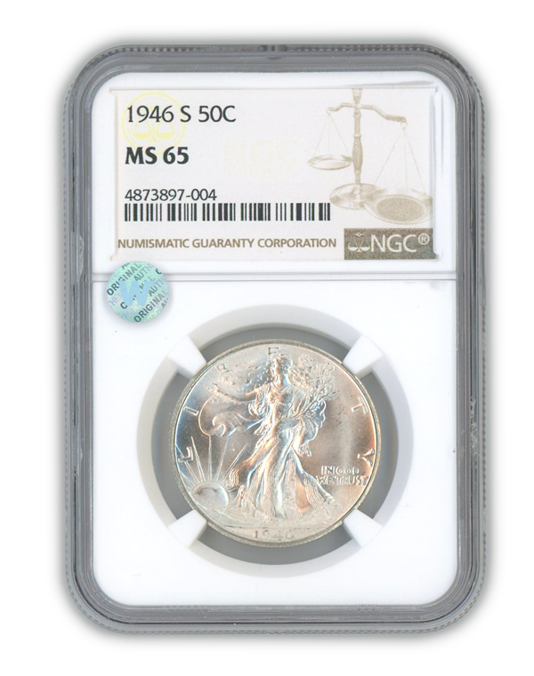 1946 Walking Liberty Silver Half Dollar San Francisco - NGC MS65 Sight White