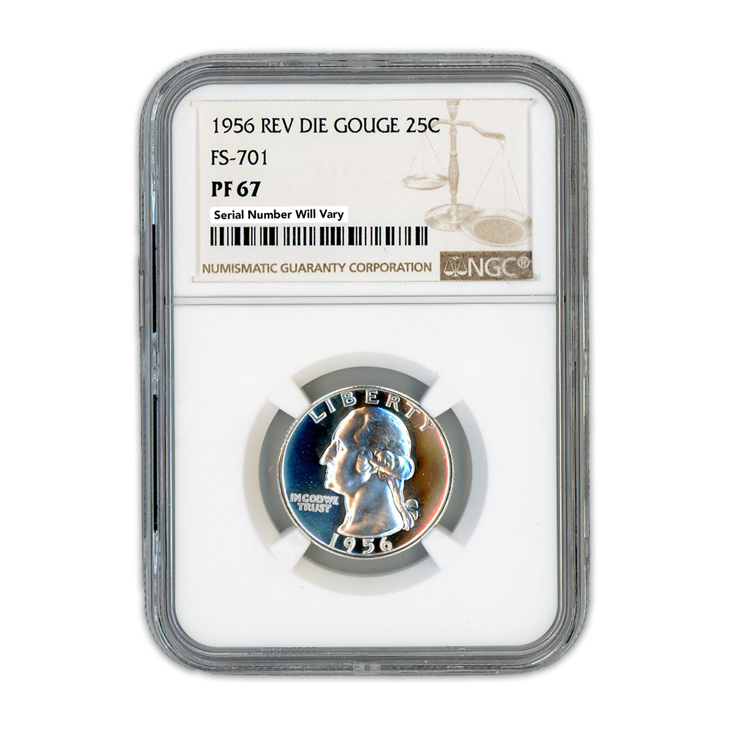 1956 Washington Quarter Rev Die Gouge - FS-701 NGC PF67