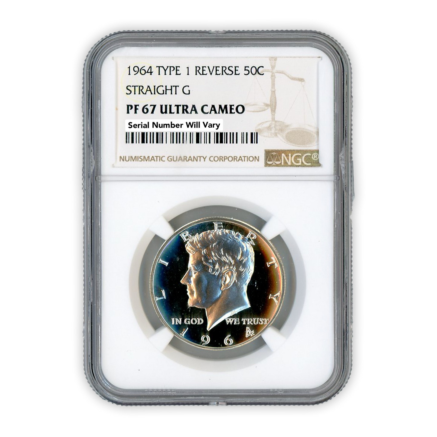1964 Kennedy Half Dollar Philadelphia - Straight G Type 1 Reverse - NGC PF67 Ultra Cameo