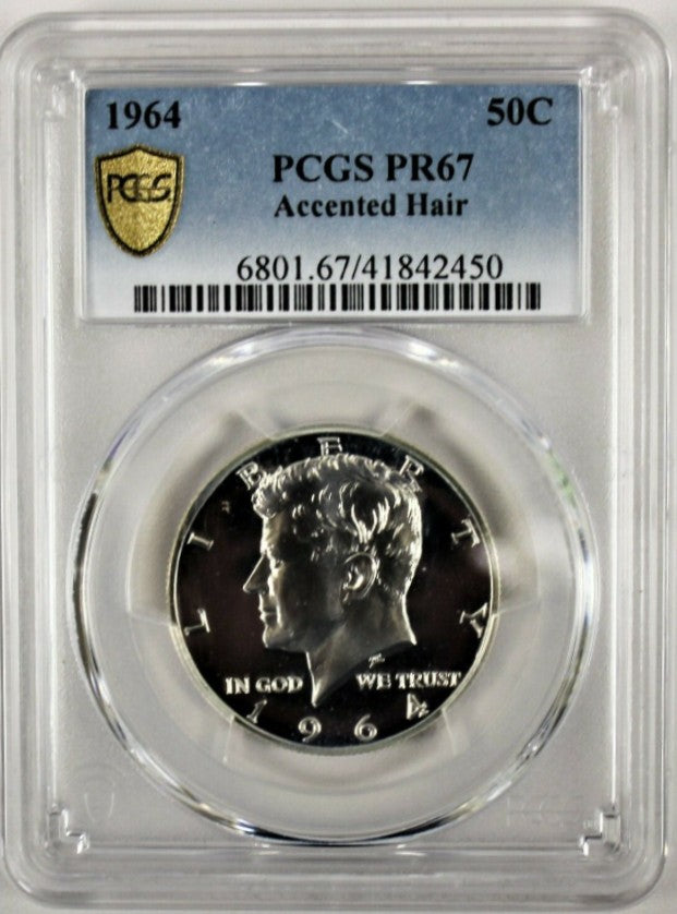 1964 Kennedy Silver Half Dollar Philadelphia - Accented Hair - PCGS PR67 - CoinsTV