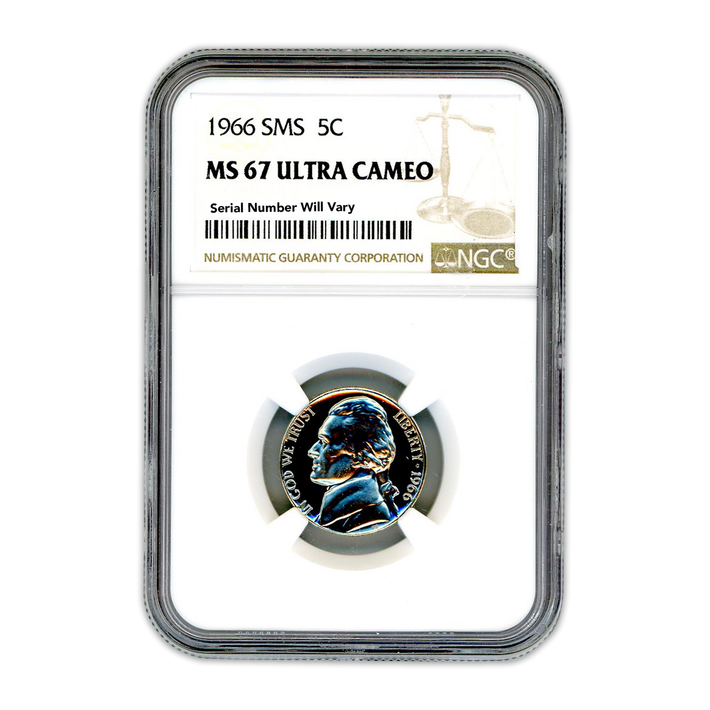 1966 Jefferson Nickel SMS NGC MS67 Ultra Cameo