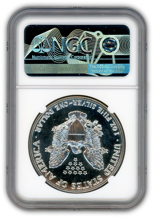 1986 Silver Eagle - Business Strike - NGC MS67PL Prooflike - Jeppson Label - CoinsTV