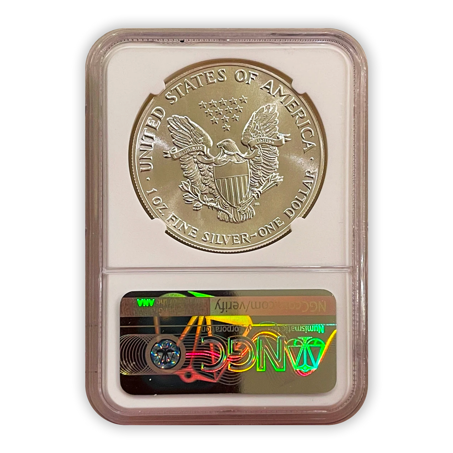1986 Silver Eagle - Business Strike - NGC MS70 Mercanti Label - CoinsTV