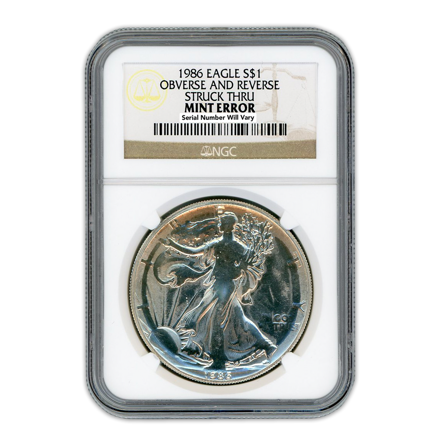 1986 Silver Eagle - Mint Error - Die Adjustment Trial - NGC Certified - CoinsTV