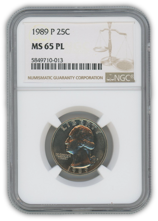 1989 Washington Quarter Philadelphia - NGC MS65 PL Prooflike