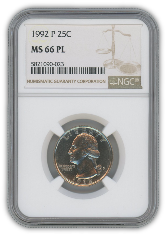 1992 Washington Quarter Philadelphia - NGC MS66 PL Prooflike