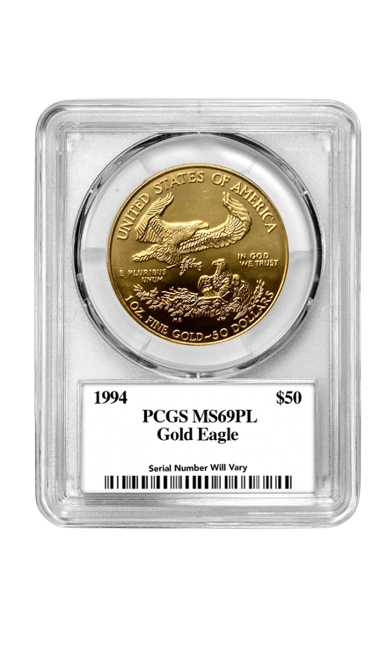1994 $50 Gold Eagle PCGS MS69 PL Truman's Triumph Label - CoinsTV
