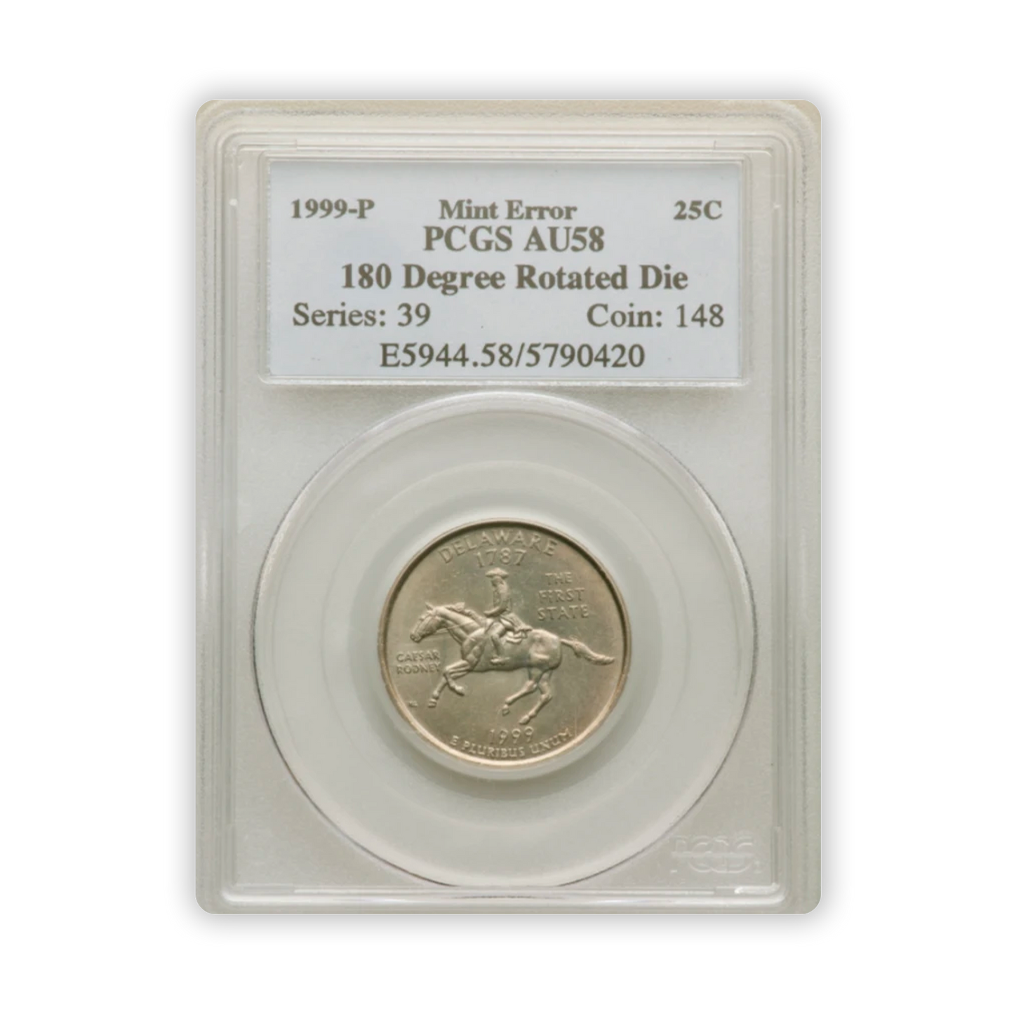 1999 Delaware Quarter Dollar Philadelphia - 180 Rotated Dies - PCGS AU58