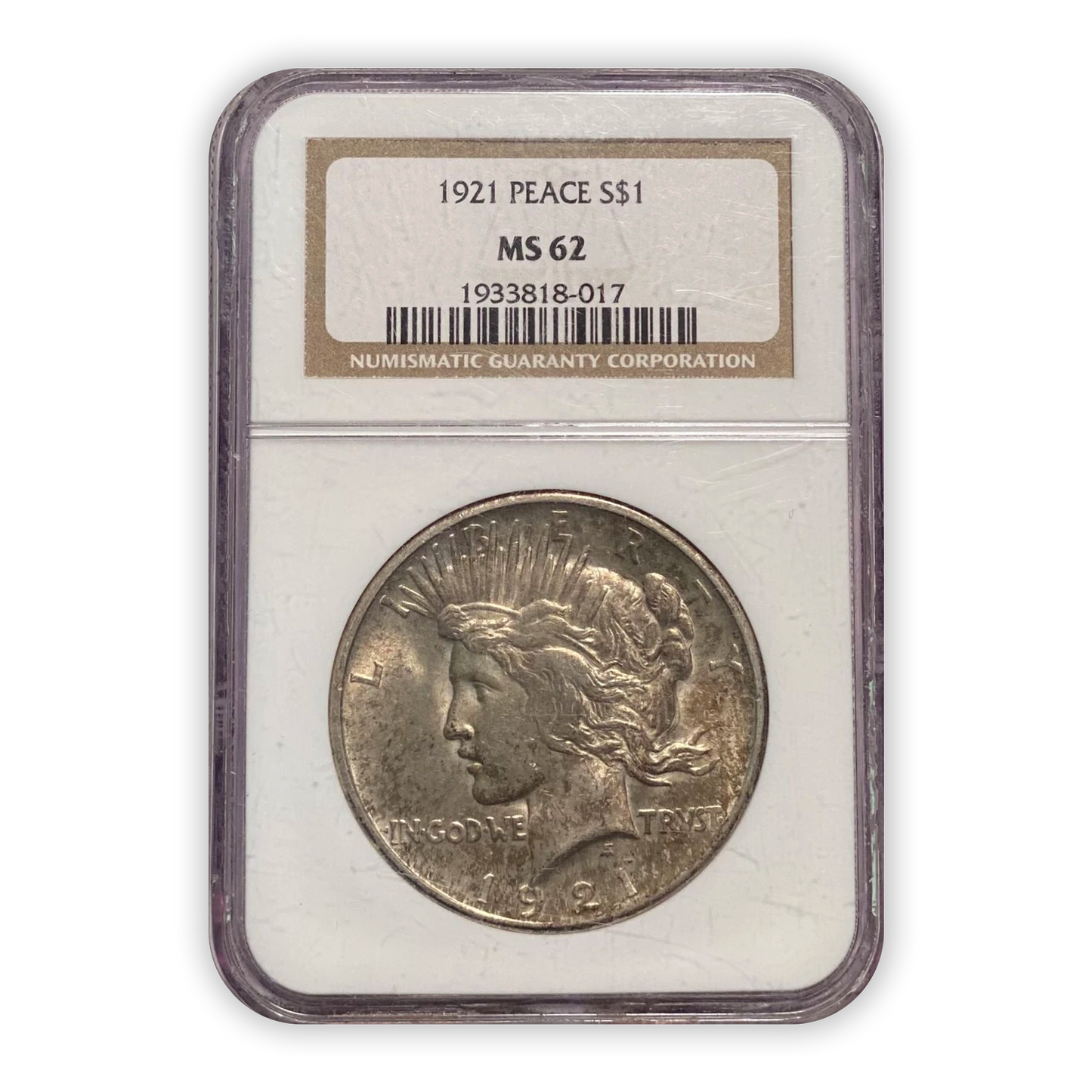 1921 Peace Silver Dollar Philadelphia - NGC MS62 Natural Toning - CoinsTV