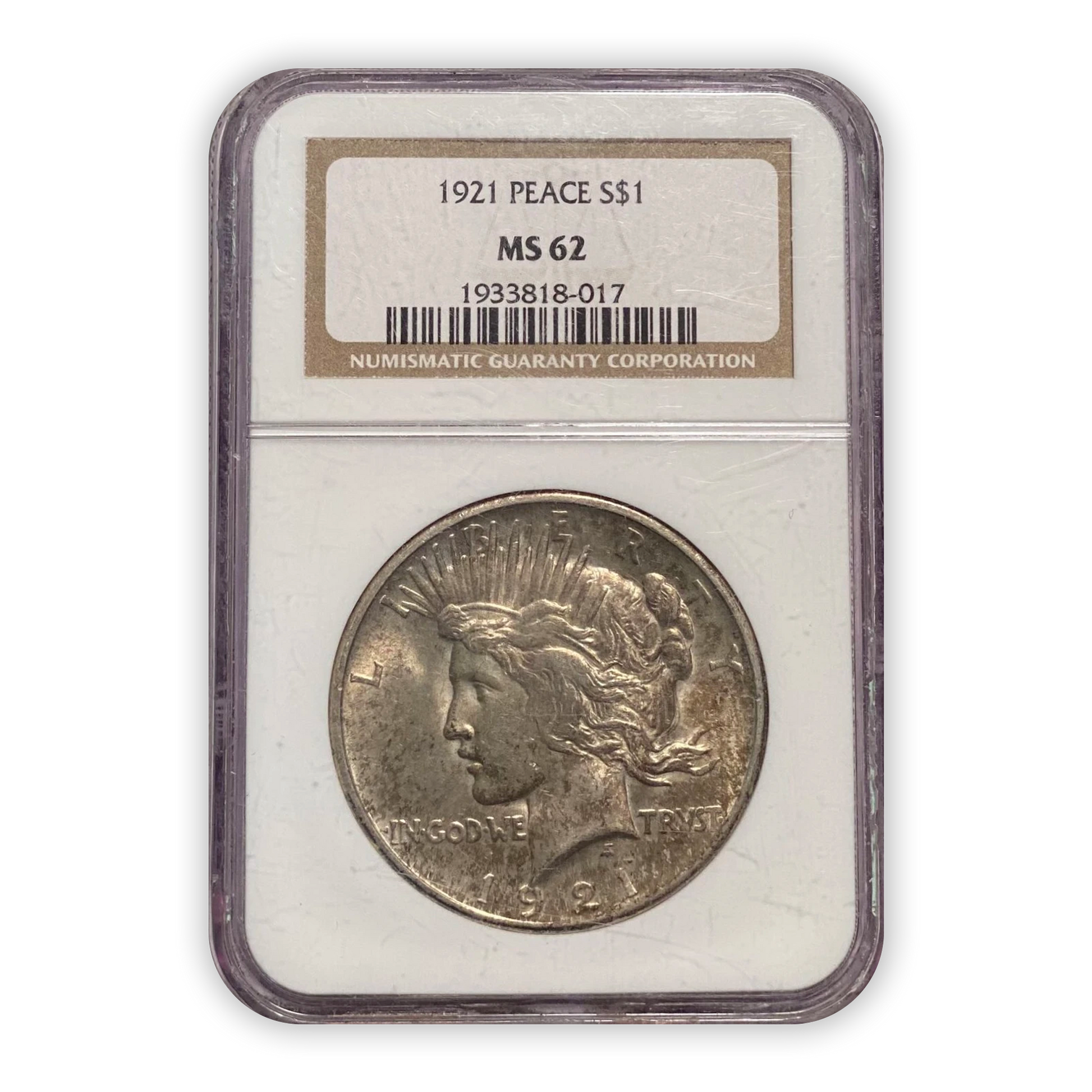 1921 Peace Silver Dollar Philadelphia - NGC MS62 Natural Toning - CoinsTV