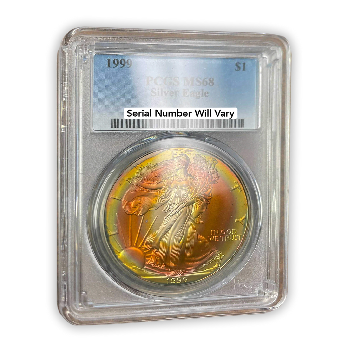1999 Silver Eagle - Business Strike - PCGS MS68 - Concentric Toning - CoinsTV
