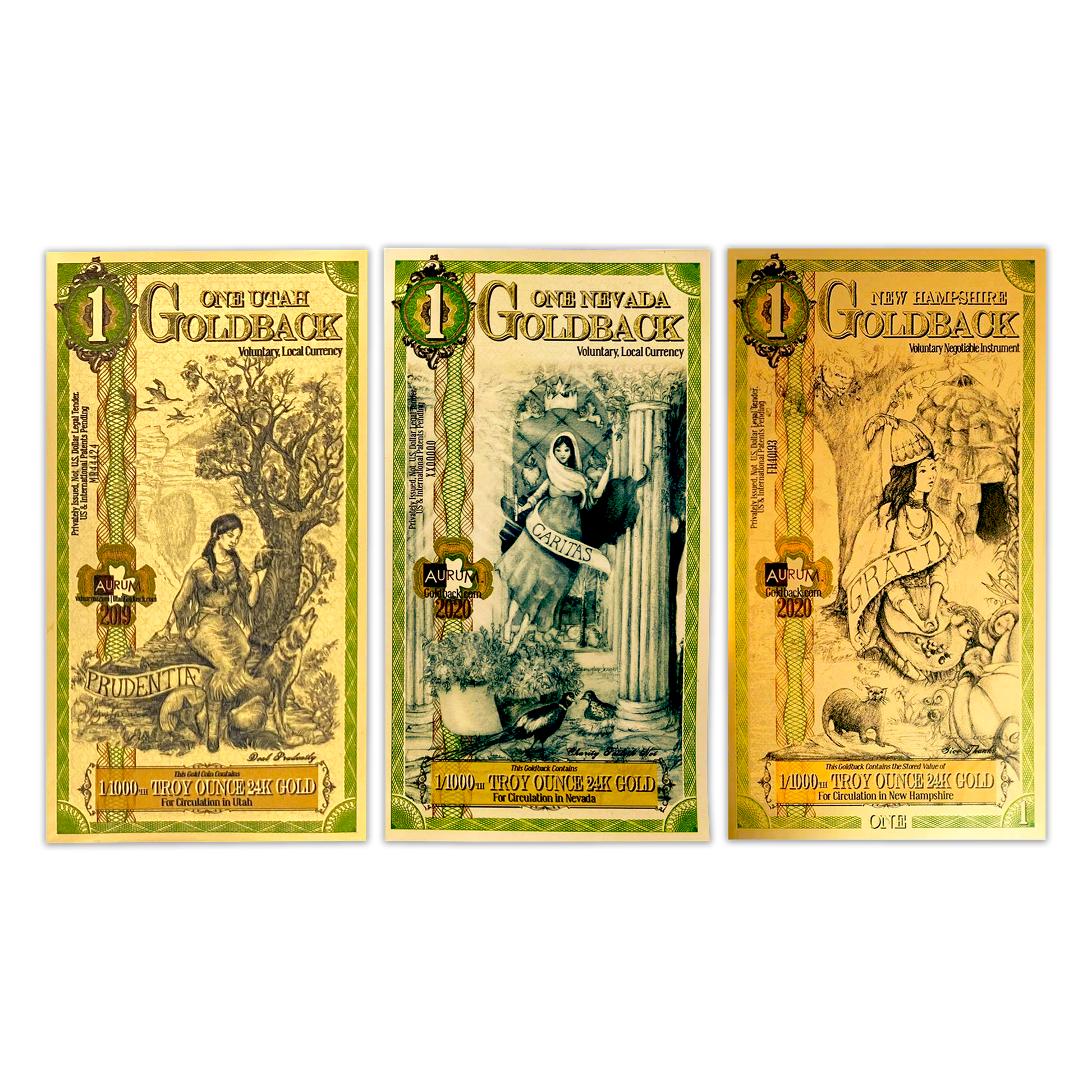 Goldback Aurum 1/1000 oz 3 Note Set - CoinsTV