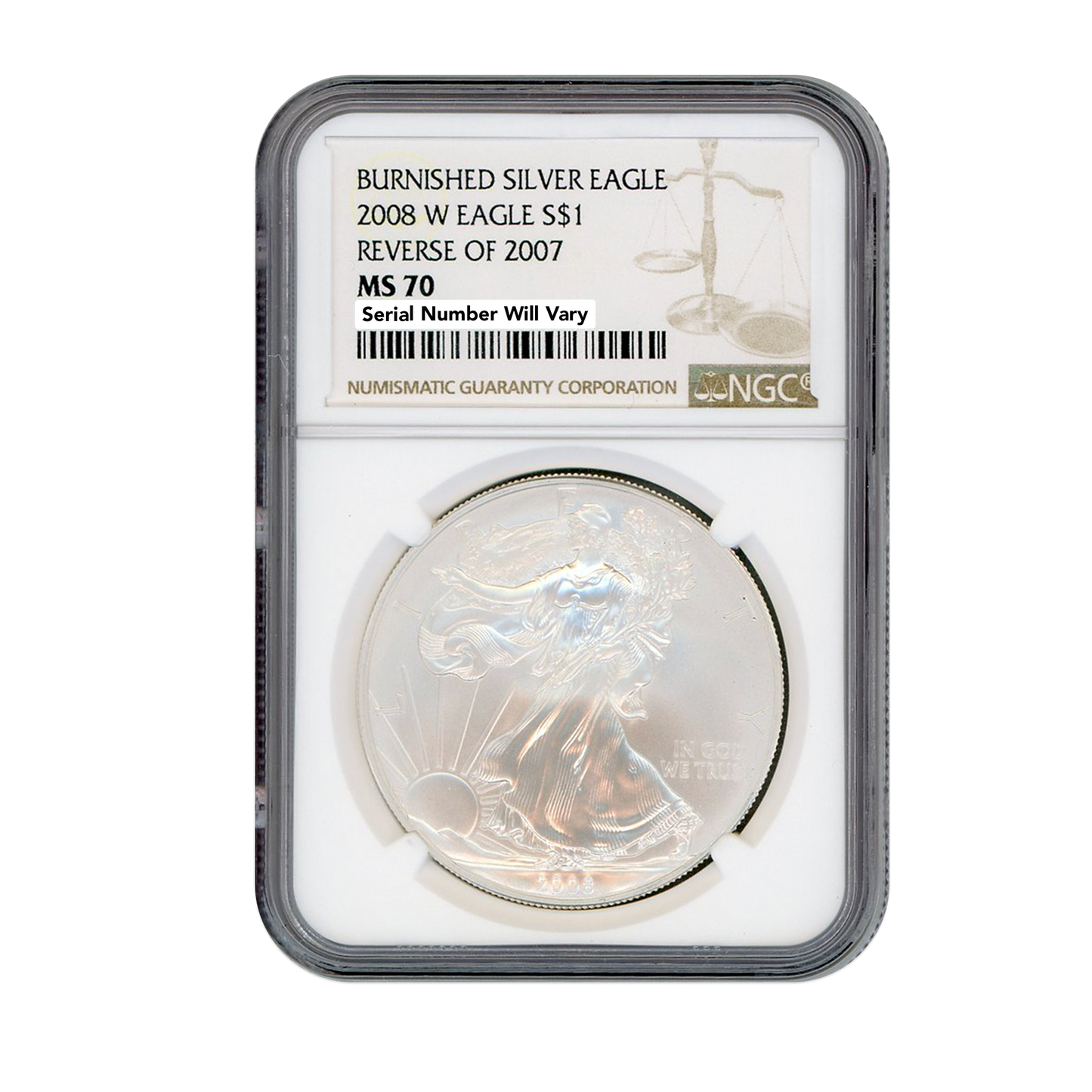 2008 West Point Burnished Silver Eagle - Reverse of 2007 - NGC MS70