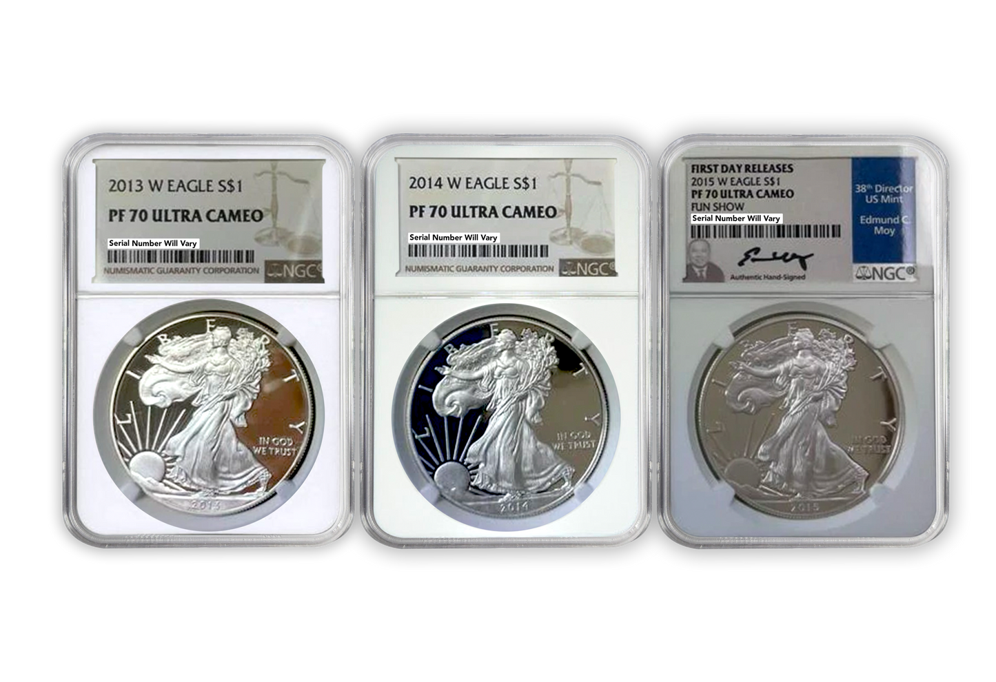 2013 - 2015 Silver Eagle 3 Coin Value Pack - Proof - NGC PF70 - CoinsTV