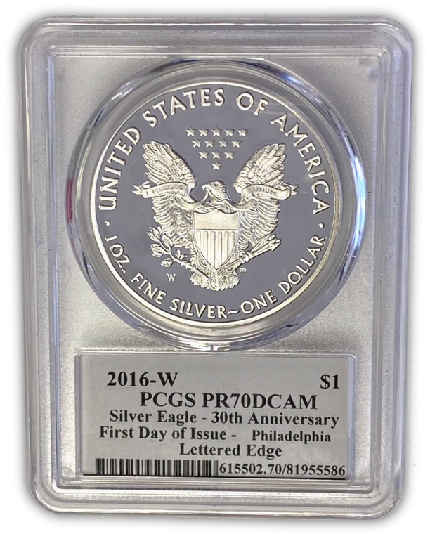 2016 Silver Eagle Proof - PCGS PF70DCAM FDOI First Day of Issue - Mercanti Label - CoinsTV