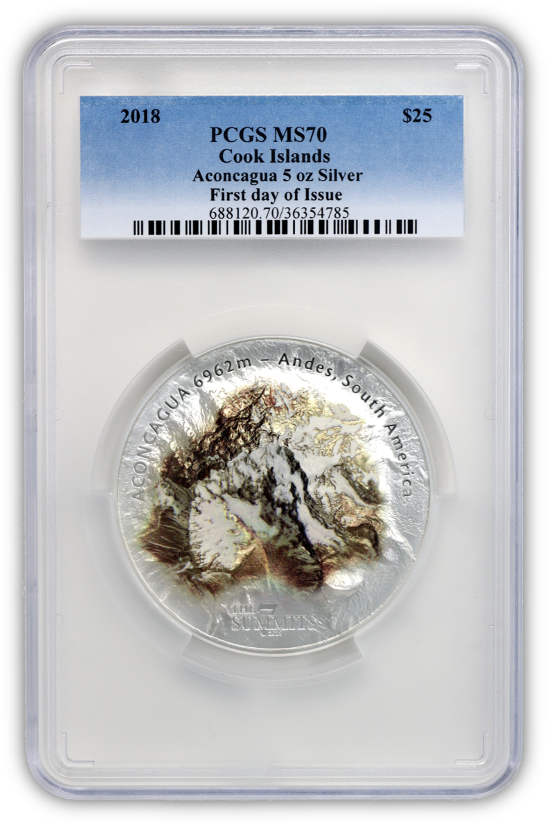 2018 Cook Islands Aconcagua 5 oz Silver - PCGS MS70 High Relief First Day of Issue