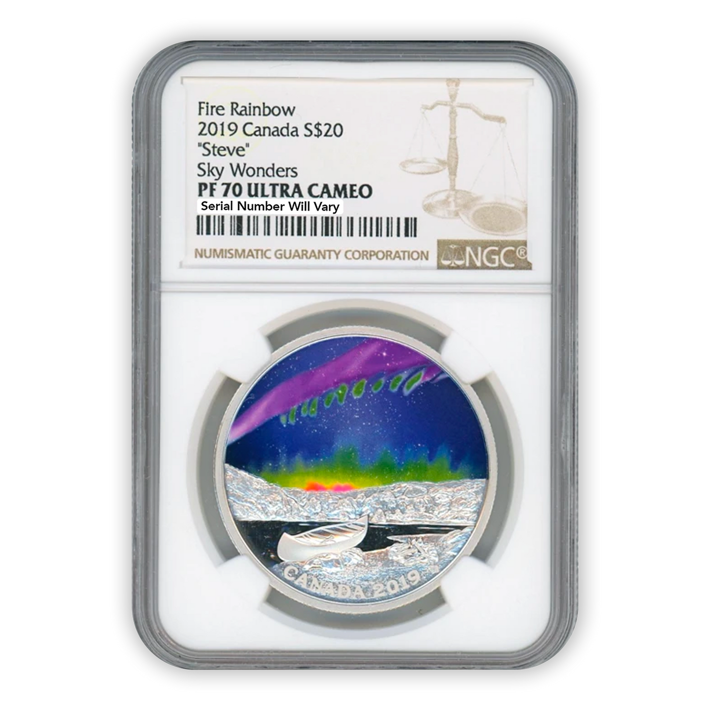 2019 $10 Fire Rainbow "Steve" Sky Wonders 1 oz Silver - Royal Candian Mint - NGC PF70