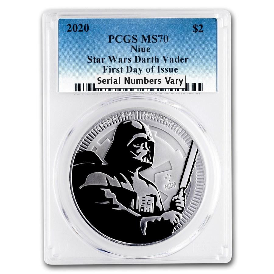 2020 Darth Vader 1 Oz Silver - PCGS MS70 FDOI First Day of Issue - CoinsTV