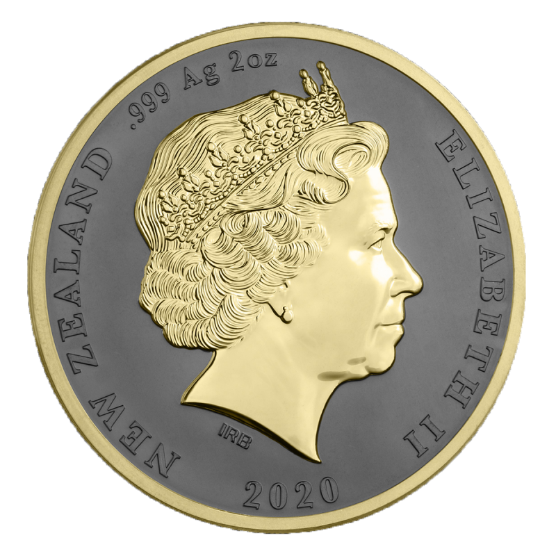 2020 Kiwi 2 oz Silver High Relief - New Zealand - Gold & Ruthenium Finish