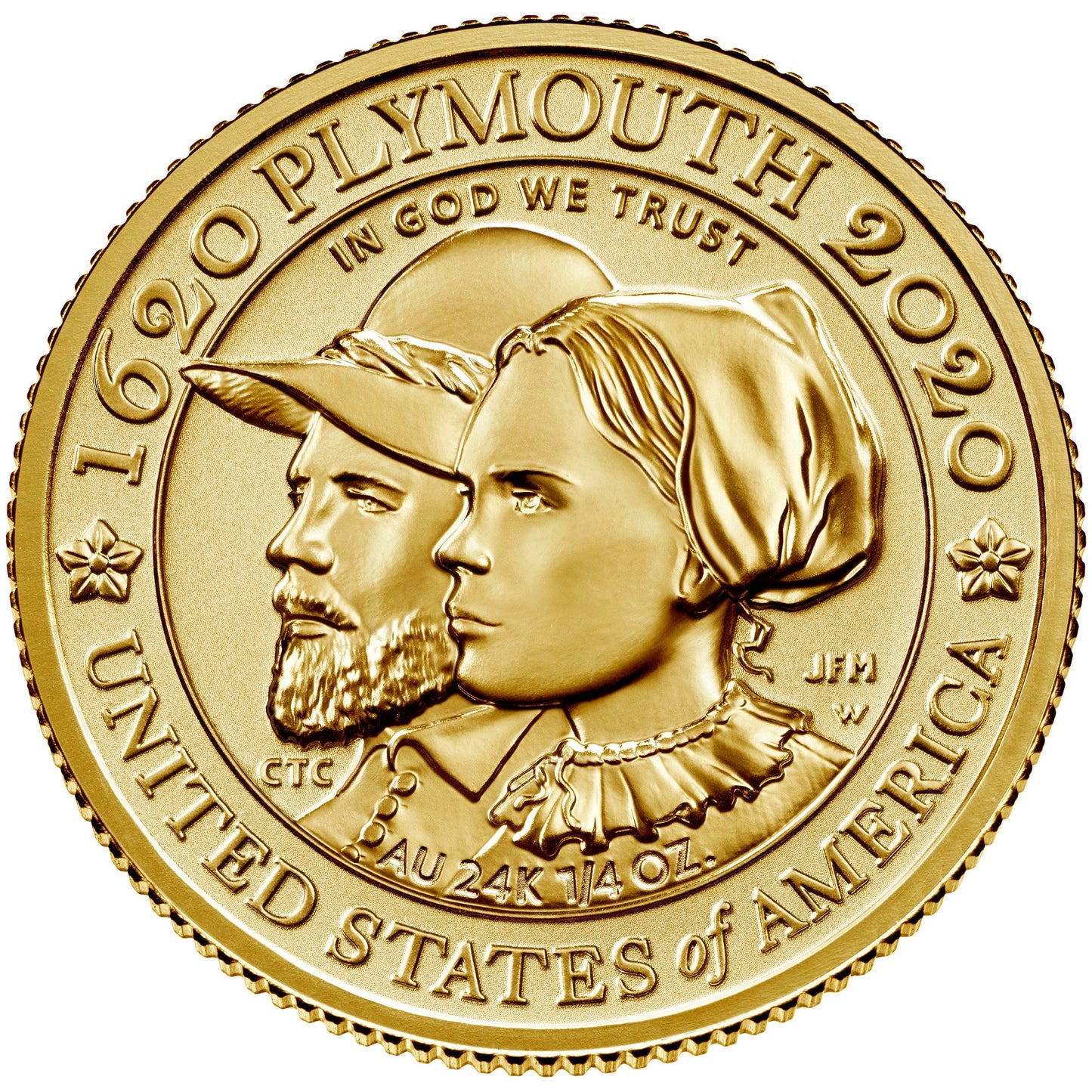 2020 Mayflower 400th Anniversary Gold Reverse Proof Coin - Original Government Packaging (OGP)