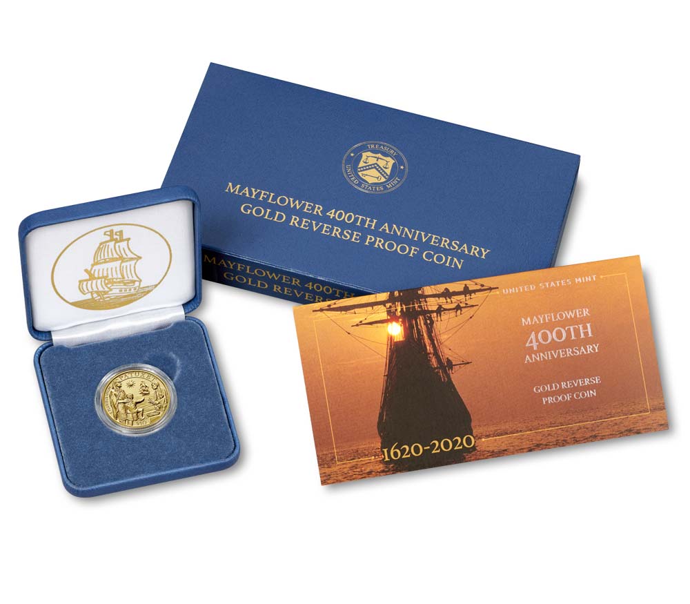 2020 Mayflower 400th Anniversary Gold Reverse Proof Coin - Original Government Packaging (OGP)