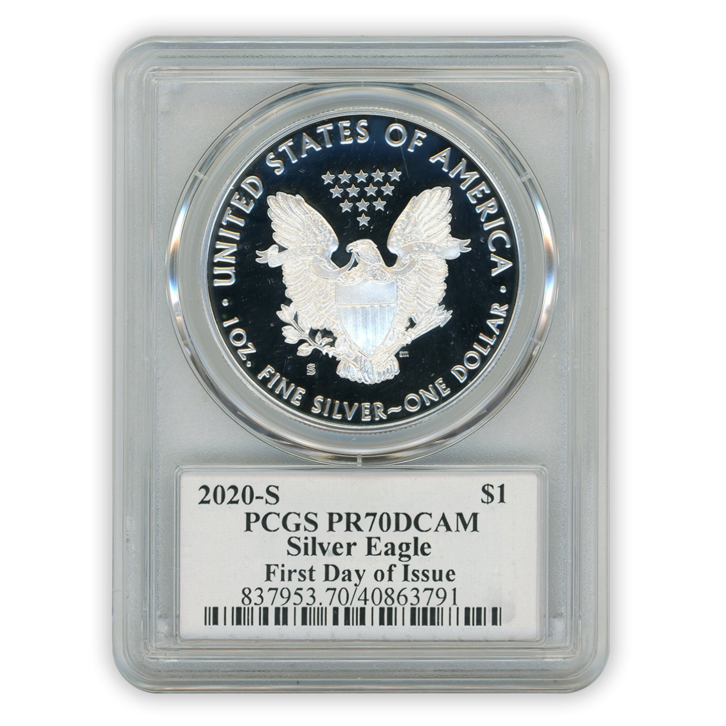 2020 S Silver Eagle San Francisco Proof - PCGS PR70 FDOI First Day of Issue - Truman Label - CoinsTV