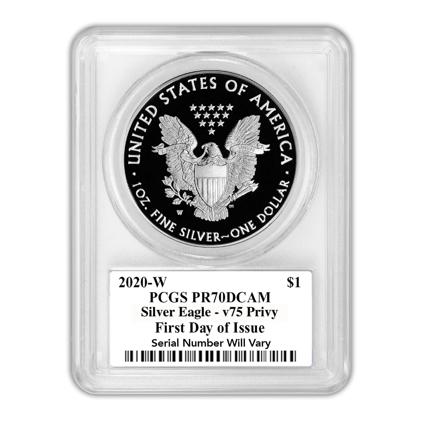 2020 Silver Eagle - End of World War 2 (WWII) Privy Mark Proof - PCGS PR70 FDOI First Day of Issue - CoinsTV