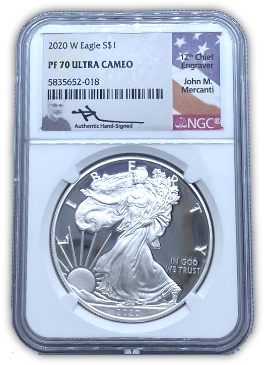 2020 Silver Eagle Proof - NGC PF70 Mercanti Flag Label - CoinsTV