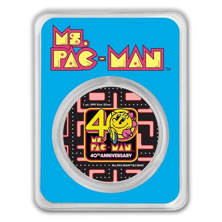 2021 Ms. PAC-MAN 40th Anniversary 1oz Silver Colorized Coin