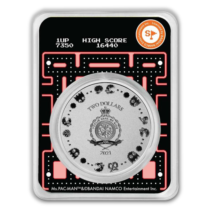2021 Ms. PAC-MAN 40th Anniversary 1oz Silver Colorized Coin