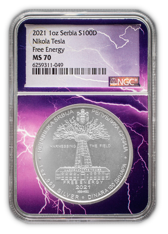 2021 Nikola Tesla 1 Oz Silver - Serbian Mint - NGC MS70 Lightning Core