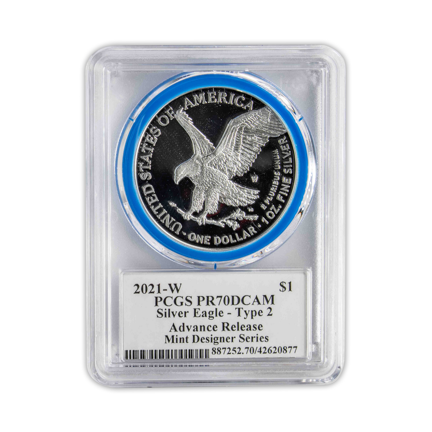 2021 Silver Eagle Type 2 Proof - PCGS PR70 AR Advanced Release - Emily Damstra Signature Label - CoinsTV
