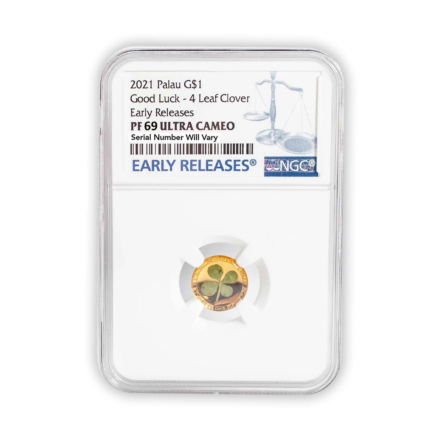 2021 Palau Good Luck 1g Gold Real Four Leaf Clover - NGC PF69 ER Early Release - CoinsTV