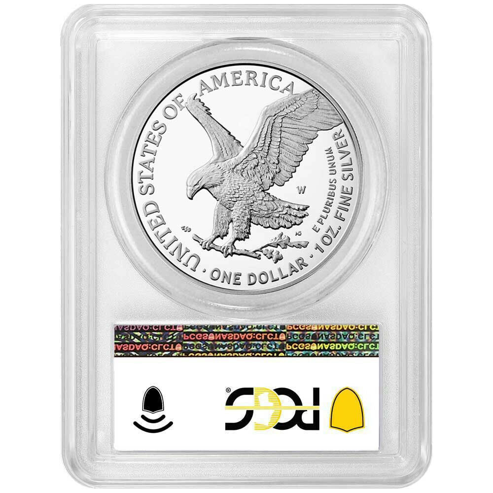 2021 W Silver Eagle Type 2 Proof - PCGS PR70 FDOI First Day of Issue - Flag Label - CoinsTV