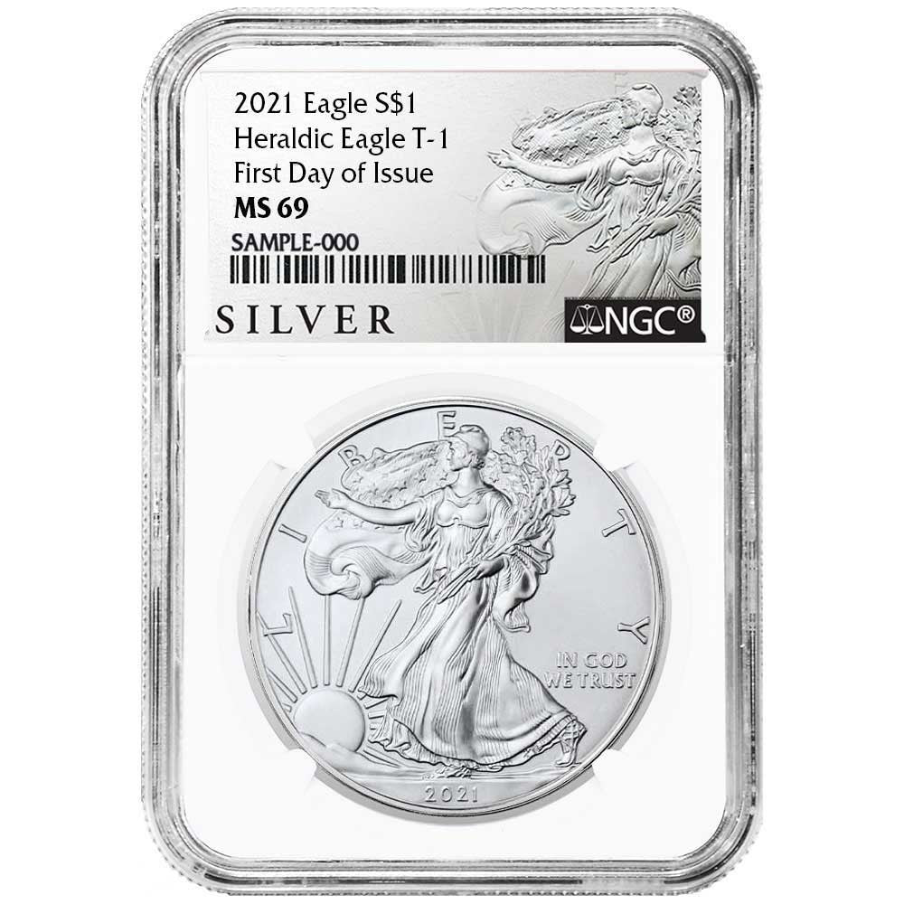 2021 Silver Eagle - Business Strike - Type 1 - NGC MS69 FDOI First Day of Issue Walking Liberty Label