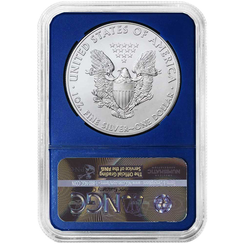 2021 Silver Eagle - Type 1 - NGC MS70 FDOI First Day of Issue Trump 3 pc Set - Red White & Blue Core - CoinsTV