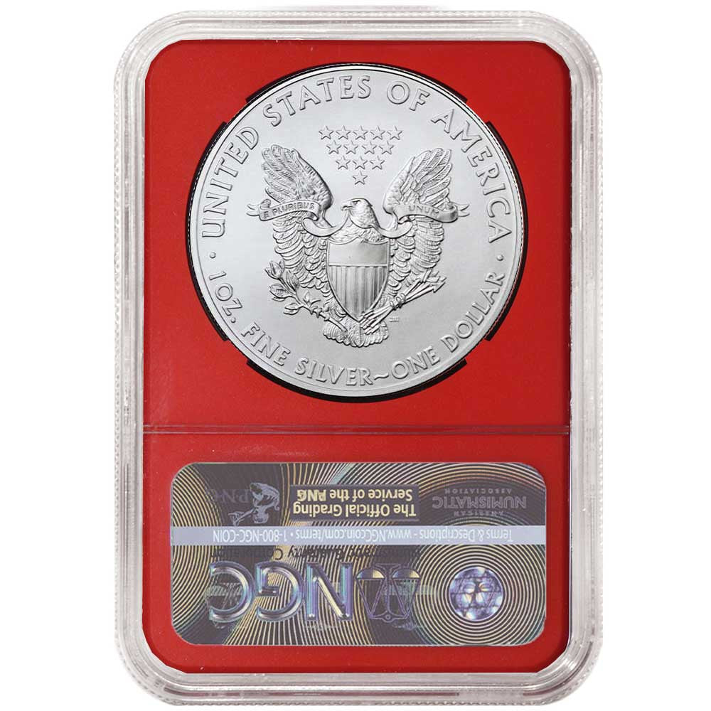 2021 Silver Eagle - Type 1 - NGC MS70 FDOI First Day of Issue Trump 3 pc Set - Red White & Blue Core - CoinsTV