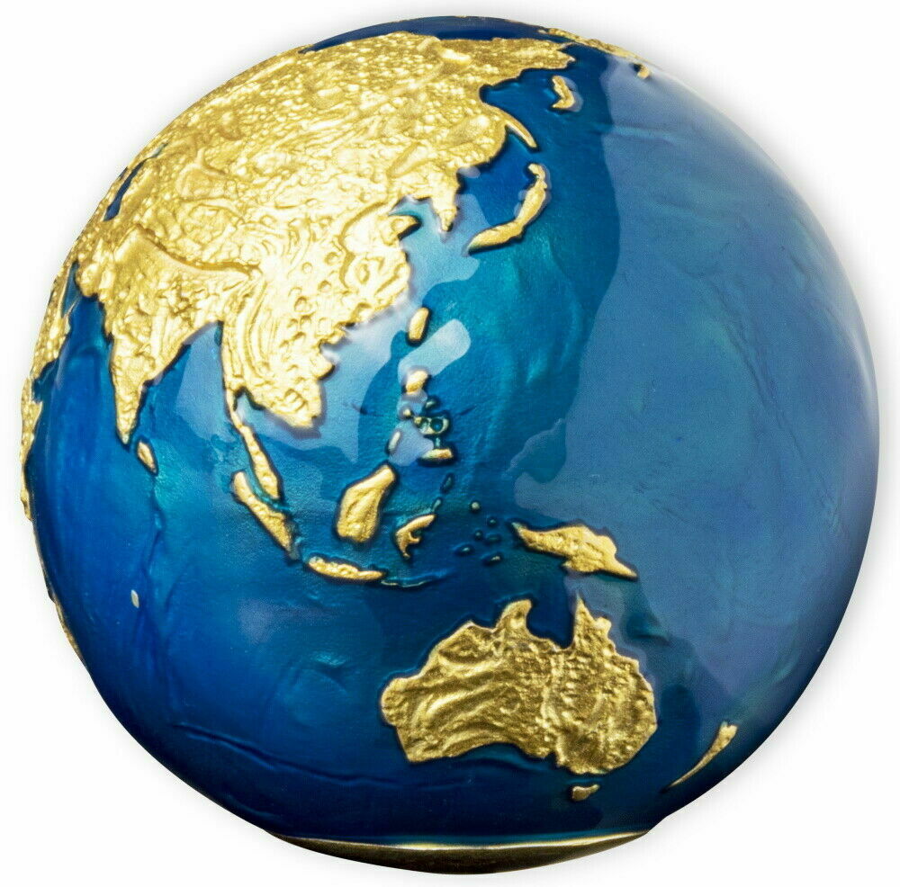 2021 Barbados Earth Blue Marble Spherical 3 Oz Silver - CoinsTV