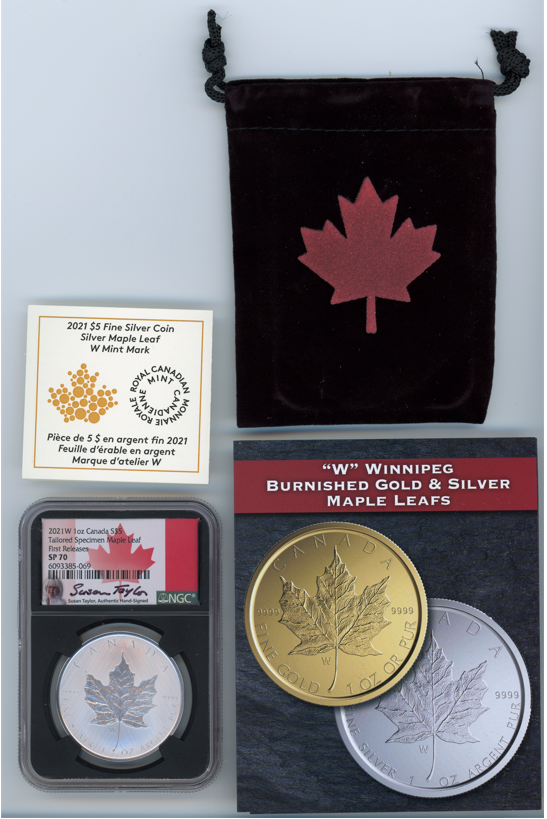 2021 W Canadian Maple Leaf 1 oz Silver Tailored Specimen - NGC SP70 FR Black Core Susan Taylor Signed - CoinsTV
