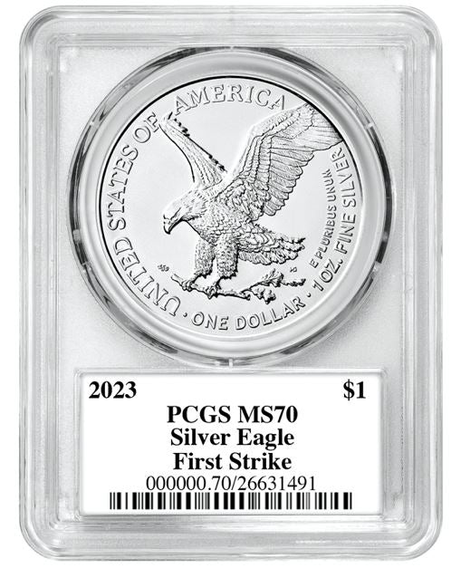 2023 Silver Eagle - Business Strike - PCGS MS70 FS First Strike Emily Damstra Label - CoinsTV