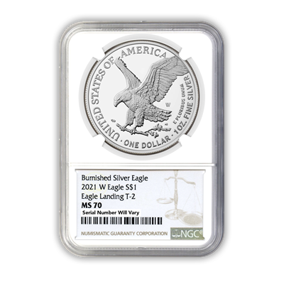 2021 W Burnished Silver Eagle - Double Signature Anna Cabral & Miles Standish Label NGC MS70 - CoinsTV