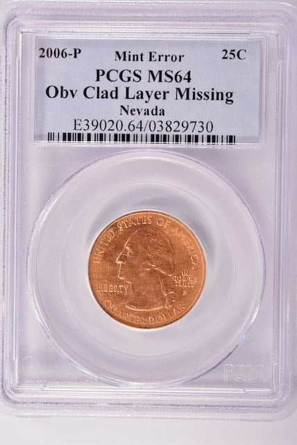 2006 Nevada Quarter - Obverse Missing Clad Layer - PCGS MS64 Red - CoinsTV