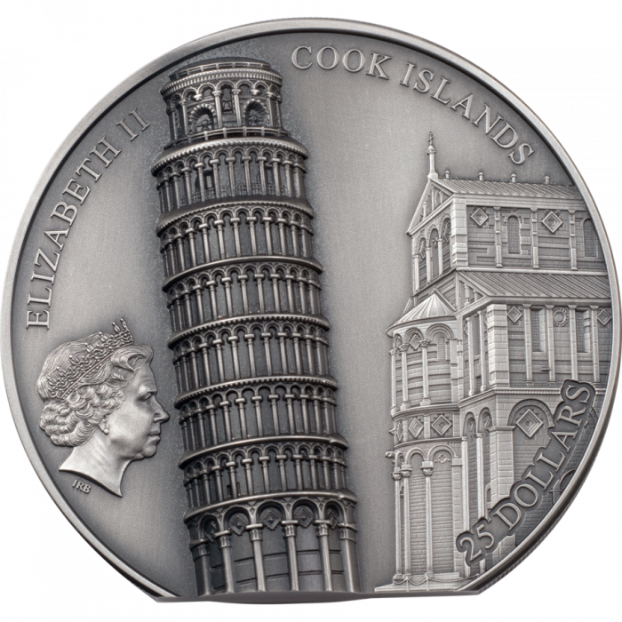 2022 Cook Islands Leaning Tower of Pisa - 5 oz .999 Silver Antique Coin - CoinsTV