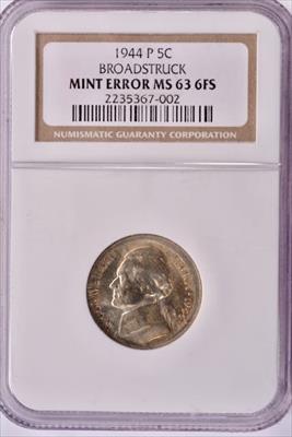 1944 Jefferson Nickel - Broadstruck Out of Collar NGC MS63 Full Steps - CoinsTV