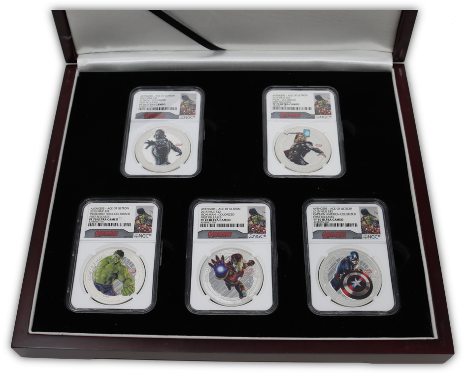 2015 Avengers 1 Oz Silver 5 Coin Set - NGC PF70 First Release - CoinsTV