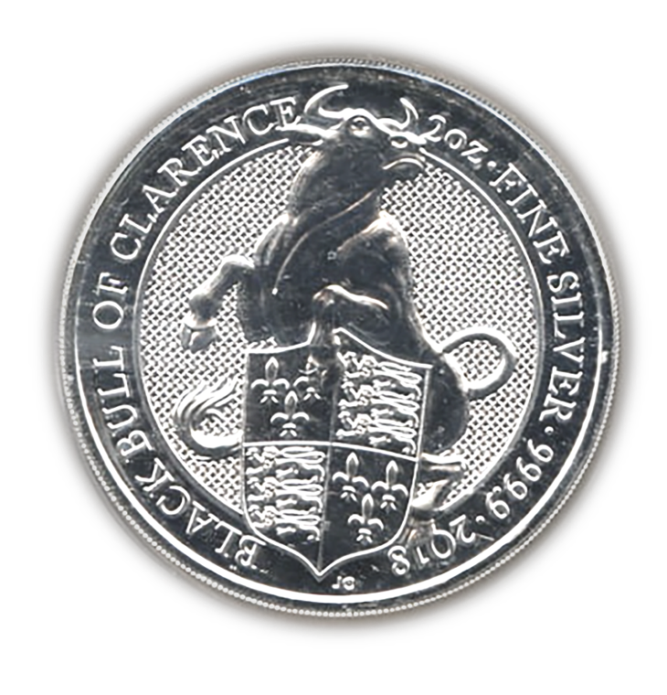 2018 Black Bull of Clarence 2 Oz Silver Bullion - Queen's Beast - CoinsTV