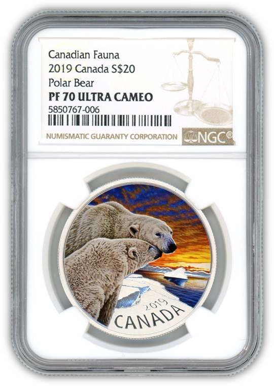 2019 $20 Polar Bear 1 oz Silver - Royal Candian Mint - NGC PF70