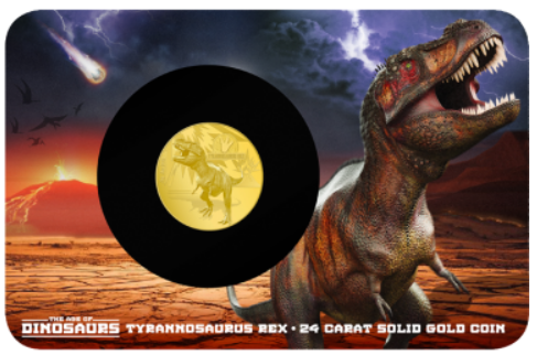 2021 Solomon Islands Age of Dinosaurs Tyrannosaurus Rex 0.5g Proof Gold coin - CoinsTV